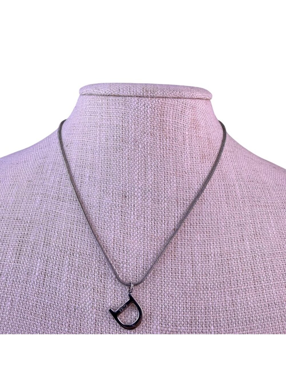 Christian Dior Womens Silver Tone Necklace D Logo Designer Charm Vintage Style